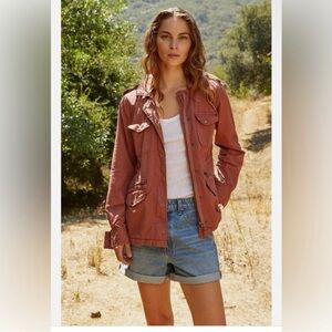 NWT Lily Aldridge for VELVET Graham&Spencer Ruby Cotton Army Jacket in Rose